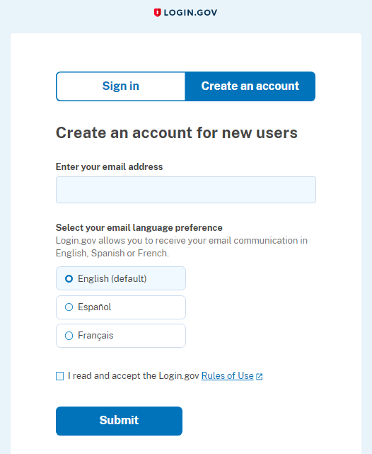 create your account at login.gov